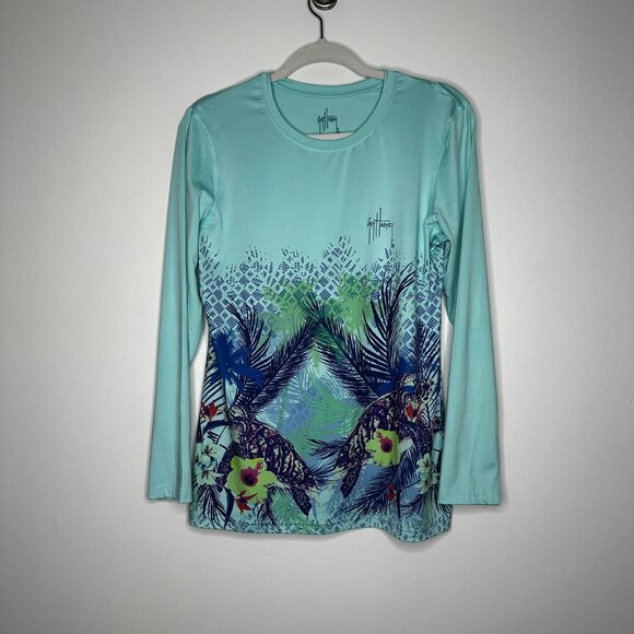 Guy Harvey Performance Long Sleeve Shirt Women's Medium Sea Turtle Floral UV SPF - Picture 1 of 7